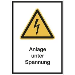 kaiserkraft Kombischilder mit Text für Warnkennzeichen, Anlage unter Spannung, VE 10 Stk, Kunststoff, LxH 210 x 297 mm