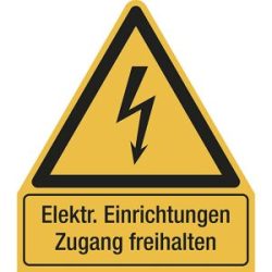 kaiserkraft Kombischilder mit Text für Warnkennzeichen, Elektr. Einrichtungen Zugang freihalten, dreieckig, VE 10 Stk, Kunststoff, LxH 210 x 240 mm