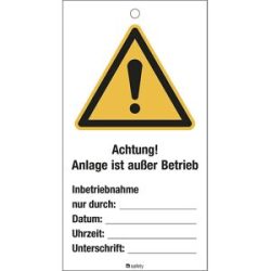 kaiserkraft Wartungsanhänger, 10er Set, Achtung! Anlage ist außer Betrieb, Kunststoff, LxH 80 x 150 mm