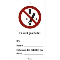 kaiserkraft Wartungsanhänger, 10er Set, Nicht schalten! Es wird gearbeitet, Ort..., Kunststoff, LxH 80 x 150 mm