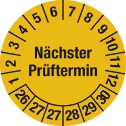 kaiserkraft Mehrjahresplakette, Nächster Prüftermin, Dokumentenfolie, Ø 25 mm, VE 10 Stk, 26 - 30