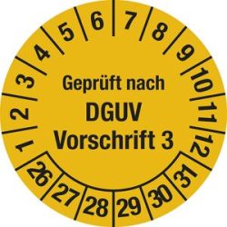 kaiserkraft Geprüft nach DGUV, Vorschrift 3, Dokumentenfolie, Ø 30 mm, VE 10 Stk, 26 - 31, gelb