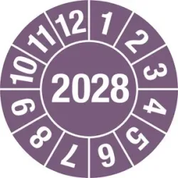 kaiserkraft Prüfplakette, Jahreszahl 4-stellig, Dokumentenfolie, Ø 15 mm, 2028, violett