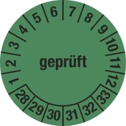 kaiserkraft Mehrjahresplakette, geprüft, grün, Dokumentenfolie, Ø 30 mm, VE 10 Stk, 28 - 33