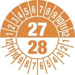 kaiserkraft Prüfplakette, Mehrjahreszahlen, Dokumentenfolie, Ø 30 mm, VE 10 Stk, 27/28, orange