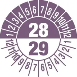 kaiserkraft Prüfplakette, Mehrjahreszahlen, Dokumentenfolie, Ø 30 mm, VE 10 Stk, 28/29, violett