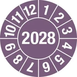 kaiserkraft Prüfplakette, Jahreszahl 4-stellig, Dokumentenfolie, Ø 25 mm, VE 10 Stk, 2028, violett