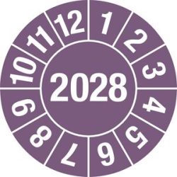 kaiserkraft Prüfplakette, Jahreszahl 4-stellig, Dokumentenfolie, Ø 30 mm, VE 10 Stk, 2028, violett