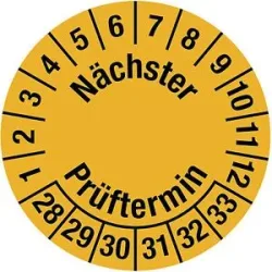 kaiserkraft Kabelprüfplakette, Mehrjahreszahlen, gelb, Folie, LxH 25 x 95 mm, VE 10 Stk, 2028 - 2033