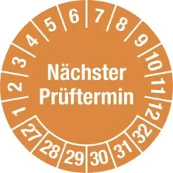 kaiserkraft Prüfplakette, Mehrjahreszahlen, sicherheitsgestanzte Folie, Ø 30 mm, VE 10 Stk, 27 - 32, orange