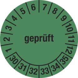 kaiserkraft Mehrjahresplakette, geprüft, grün, Dokumentenfolie, Ø 30 mm, VE 10 Stk, 30 - 35