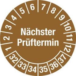 kaiserkraft Nächster Prüftermin, Mehrjahreszahlen, Dokumentenfolie, Ø 25 mm, VE 10 Stk, 32 - 37, braun