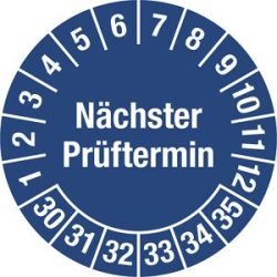 kaiserkraft Nächster Prüftermin, Mehrjahreszahlen, Dokumentenfolie, Ø 30 mm, VE 10 Stk, 30 - 35, blau