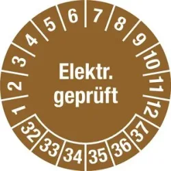 kaiserkraft Elektr. geprüft, Dokumentenfolie, Ø 25 mm, VE 10 Stk, 32 - 37, braun