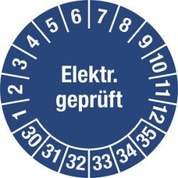 kaiserkraft Elektr. geprüft, Dokumentenfolie, Ø 30 mm, VE 10 Stk, 30 - 35, blau