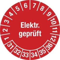 kaiserkraft Elektr. geprüft, Dokumentenfolie, Ø 30 mm, VE 10 Stk, 31 - 36, rot