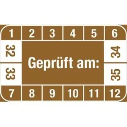 kaiserkraft Mehrjahresplakette, Geprüft am, LxH 40 x 25 mm, VE 10 Stk, braun, 32 - 35