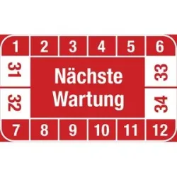 kaiserkraft Nächste Wartung, LxH 40 x 25 mm, VE 10 Stk, rot, 31 - 34