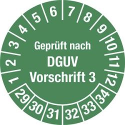 kaiserkraft Geprüft nach DGUV, Vorschrift 3, Dokumentenfolie, Ø 25 mm, VE 10 Stk, 29 - 34, grün