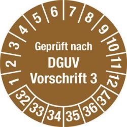 kaiserkraft Geprüft nach DGUV, Vorschrift 3, Dokumentenfolie, Ø 25 mm, VE 10 Stk, 32 - 37, braun