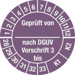 kaiserkraft Geprüft von/nach DGUV, Dokumentenfolie, Ø 25 mm, VE 10 Stk, 28 - 33, violett
