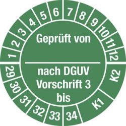 kaiserkraft Geprüft von/nach DGUV, Dokumentenfolie, Ø 25 mm, VE 10 Stk, 29 - 34, grün
