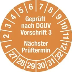 kaiserkraft Geprüft nach DGUV Vorschrift 3, Dokumentenfolie, Ø 30 mm, VE 10 Stk, 27 - 32, orange