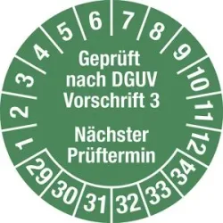 kaiserkraft Geprüft nach DGUV Vorschrift 3, Dokumentenfolie, Ø 30 mm, VE 10 Stk, 29 - 34, grün