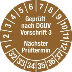 kaiserkraft Geprüft nach DGUV Vorschrift 3, Dokumentenfolie, Ø 30 mm, VE 10 Stk, 32 - 37, braun