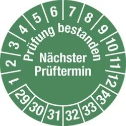 kaiserkraft Prüfung bestanden, Dokumentenfolie, Ø 30 mm, VE 10 Stk, 29 - 34, grün