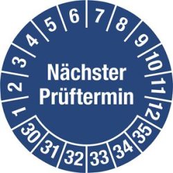 kaiserkraft Nächster Prüftermin, Mehrjahreszahlen, Dokumentenfolie für ölhaltige Untergründe, Ø 30 mm, VE 10 Stk, 30 - 35, blau
