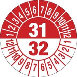 kaiserkraft Prüfplakette, Mehrjahreszahlen, Dokumentenfolie, Ø 30 mm, VE 10 Stk, 31/32, rot