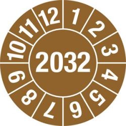 kaiserkraft Prüfplakette, Jahreszahl 4-stellig, Dokumentenfolie, Ø 25 mm, VE 10 Stk, 2032, braun