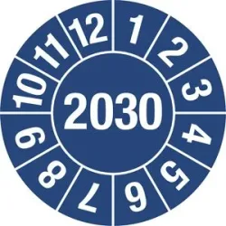 kaiserkraft Prüfplakette, Jahreszahl 4-stellig, Dokumentenfolie, Ø 25 mm, VE 10 Stk, 2030, blau