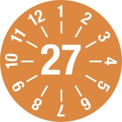 kaiserkraft Prüfplakette, Jahreszahl, Dokumentenfolie, Ø 30 mm, VE 10 Stk, 27, orange