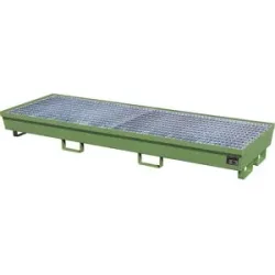 Stahl-Auffangwanne mit Randprofilierung, für 4 x 200-l-Fässer, LxB 2400 x 800 mm, grün RAL 6011 eurokraft pro