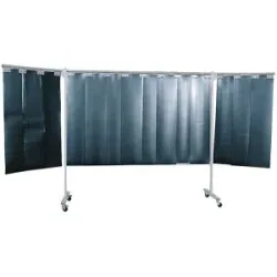 kaiserkraft Schweißer-Schutzwand fahrbar, 3-teilige Ausführung, HxB 1930 x 3800 mm, mit Lamellenvorhang, dunkelgrün
