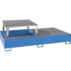 eurokraft pro Stahl-Auffangwanne für Tankcontainer IBC / KTC, LxBxH 2650 x 1460 x 865 mm, mit 1 Abfüllaufsatz, Auffangvolumen 1000 l, lackiert, blau RAL 5012