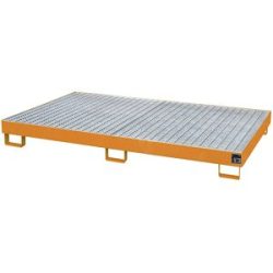 Regal-Bodenwanne, 240 l Auffangvolumen, LxBxH 2150 x 1300 x 225 mm, mit Gitterrost, orange lackiert eurokraft pro