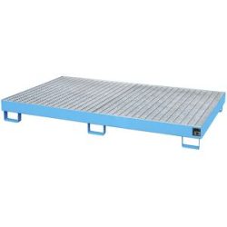 Regal-Bodenwanne, 240 l Auffangvolumen, LxBxH 2150 x 1300 x 225 mm, mit Gitterrost, blau lackiert eurokraft pro