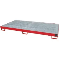 Regal-Bodenwanne, 246 l Auffangvolumen, LxBxH 2650 x 1300 x 210 mm, mit Gitterrost, rot lackiert eurokraft pro