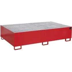 Regal-Bodenwanne, 1000 l Auffangvolumen, LxBxH 2150 x 1300 x 505 mm, mit Gitterrost, rot lackiert eurokraft pro