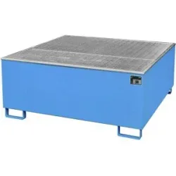 Stahl-Auffangwanne mit PE-Einsatz, 1000 l, für 1 x IBC/KTC, LxBxH 1475 x 1475 x 630 mm, blau lackiert eurokraft pro