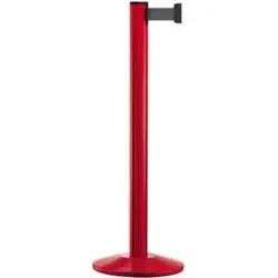 kaiserkraft Gurtpfosten aus Aluminium, Pfosten rot, Auszug 2300 mm, Gurtfarbe Silbergrau