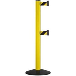 kaiserkraft Gurtpfosten aus Aluminium, Bandauszug 2300 mm, Pfostenfarbe Gelb, 2 Gurtbänder