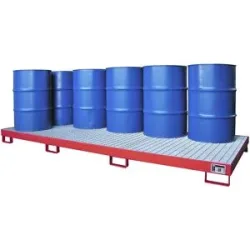 Stahl-Auffangwanne, Auffangvolumen 240 l, für 10 x 200 l Fässer, rot eurokraft pro