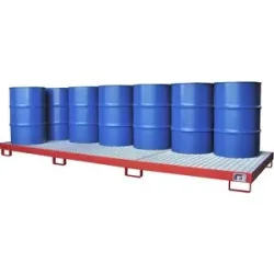 Stahl-Auffangwanne, Auffangvolumen 333 l, für 12 x 200 l Fässer, rot eurokraft pro