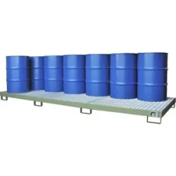 Stahl-Auffangwanne, Auffangvolumen 333 l, für 12 x 200 l Fässer, grün eurokraft pro