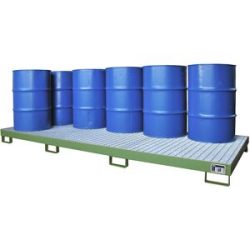 Stahl-Auffangwanne, Auffangvolumen 240 l, für 10 x 200 l Fässer, grün eurokraft pro