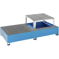 Stahl-Auffangwanne für Tankcontainer IBC/KTC, für 2 x 1000-l-Container, 1 Abfüllaufsatz, pulverbeschichtet, blau RAL 5012 eurokraft basic